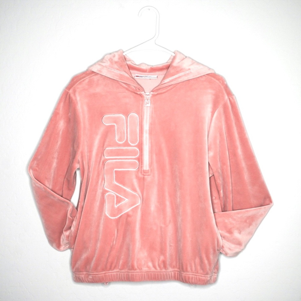 Fila Pink Velvet Zip Sweatshirt Hoodie Loungewear Y2K aesthetic